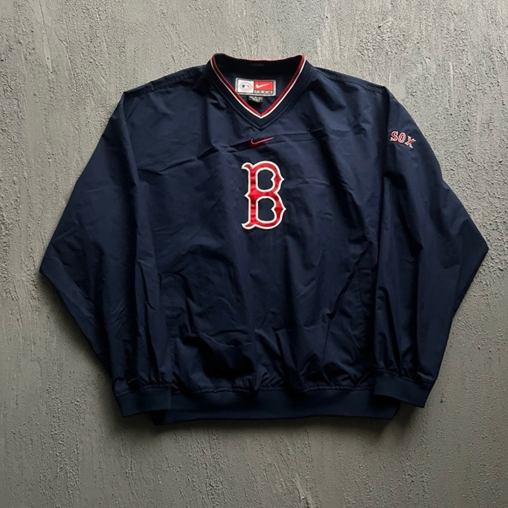 Vintage Nike Boston Red Sox Windbreaker XL Blue 1990s MLB V-Neck Pullover